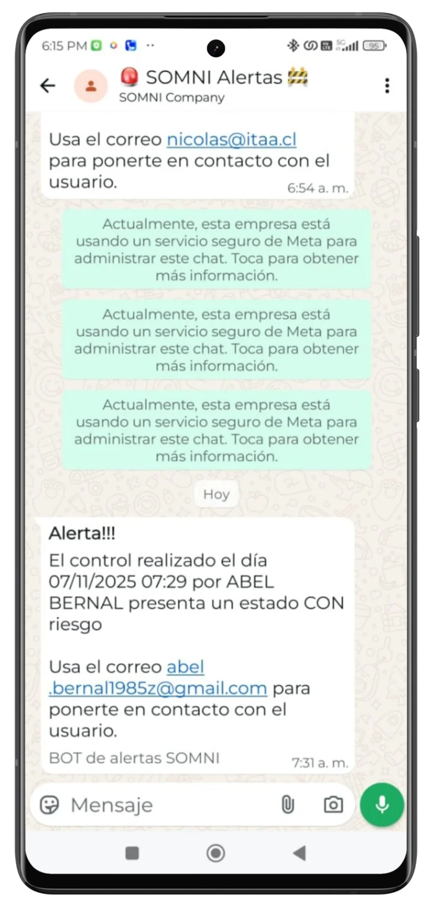 Alerta SOMNI con riesgo